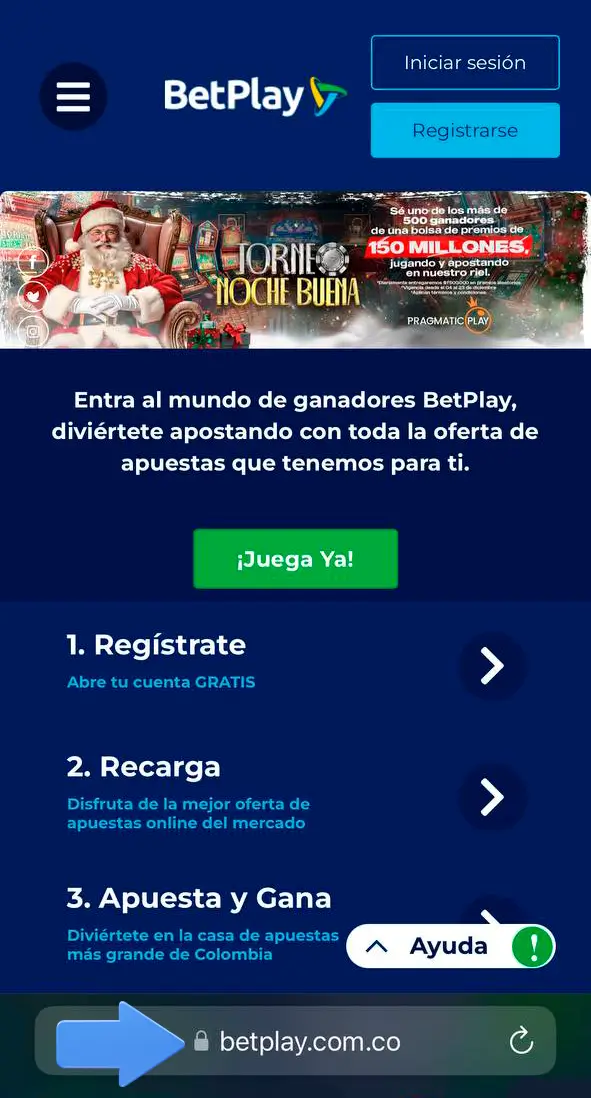 Escriba el sitio oficial del casino BetPlay en la barra de su navegador.