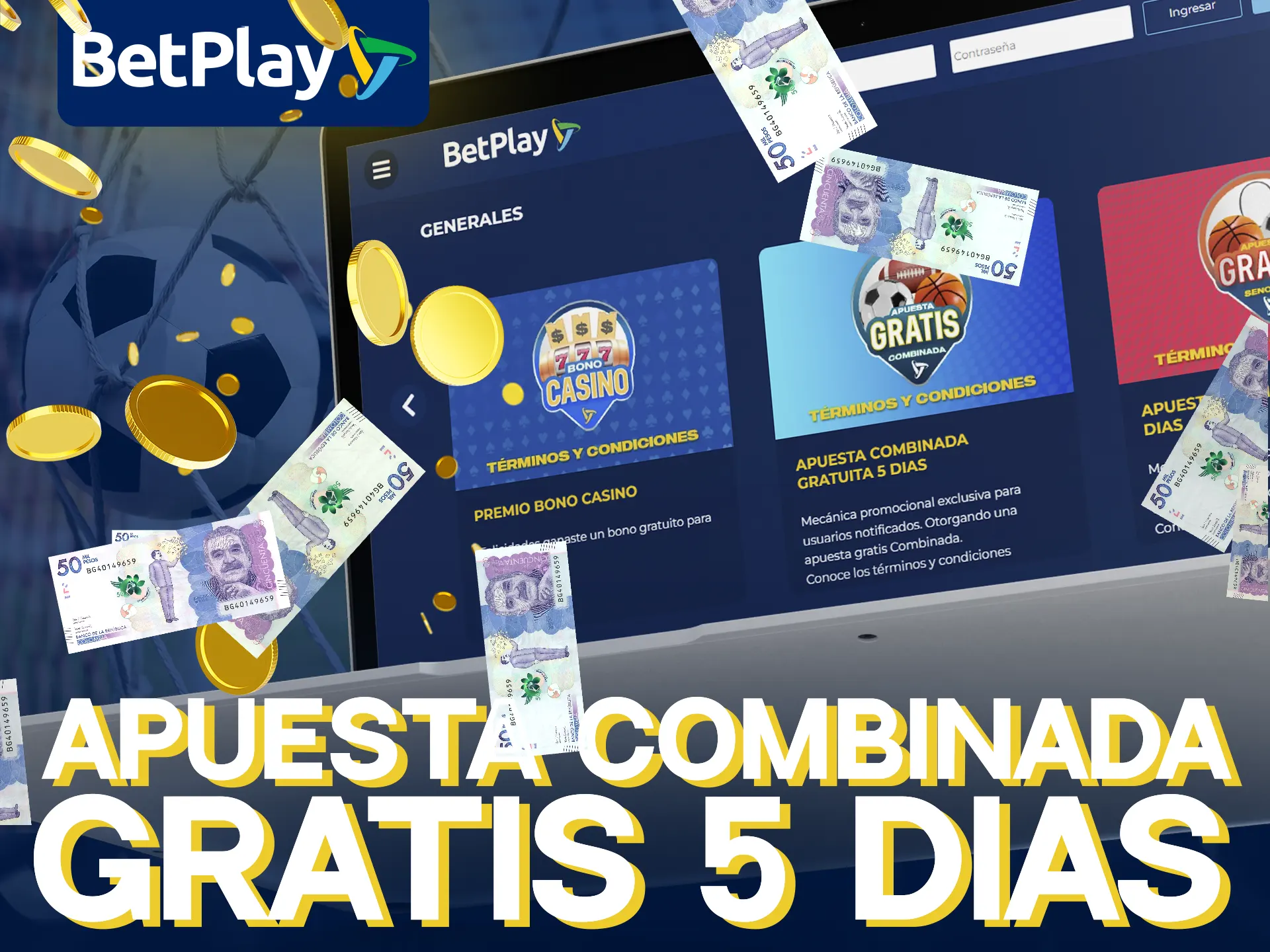 Obtenga una apuesta combinada de 5 días gratis como bono BetPlay.