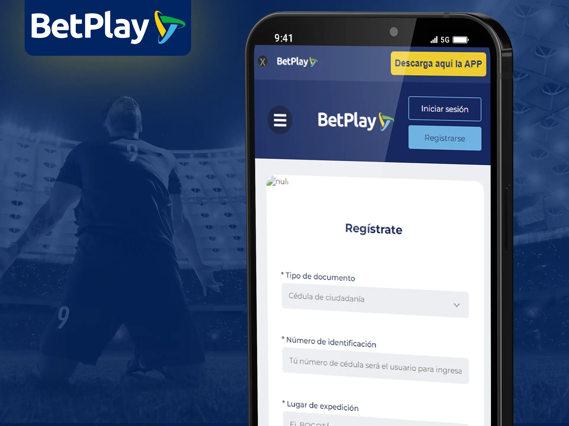 Regístrese en BetPlay a través de la aplicación móvil.