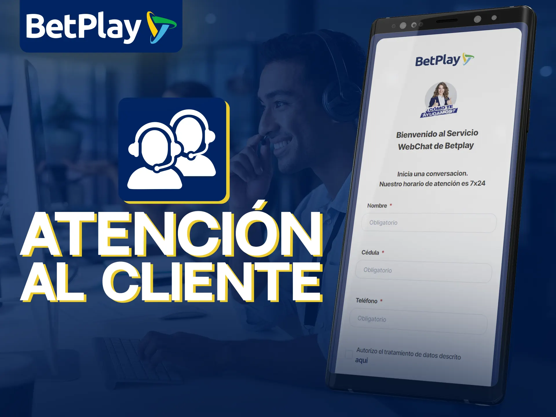 La app de BetPlay ofrece opciones de atención al cliente.