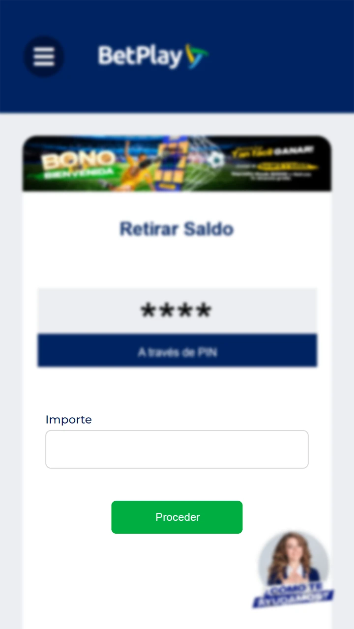Introduzca la cantidad que desea retirar de su saldo BetPlay.