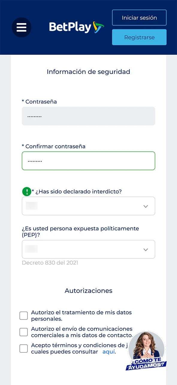 Crea una contraseña segura para registrarte en BetPlay.
