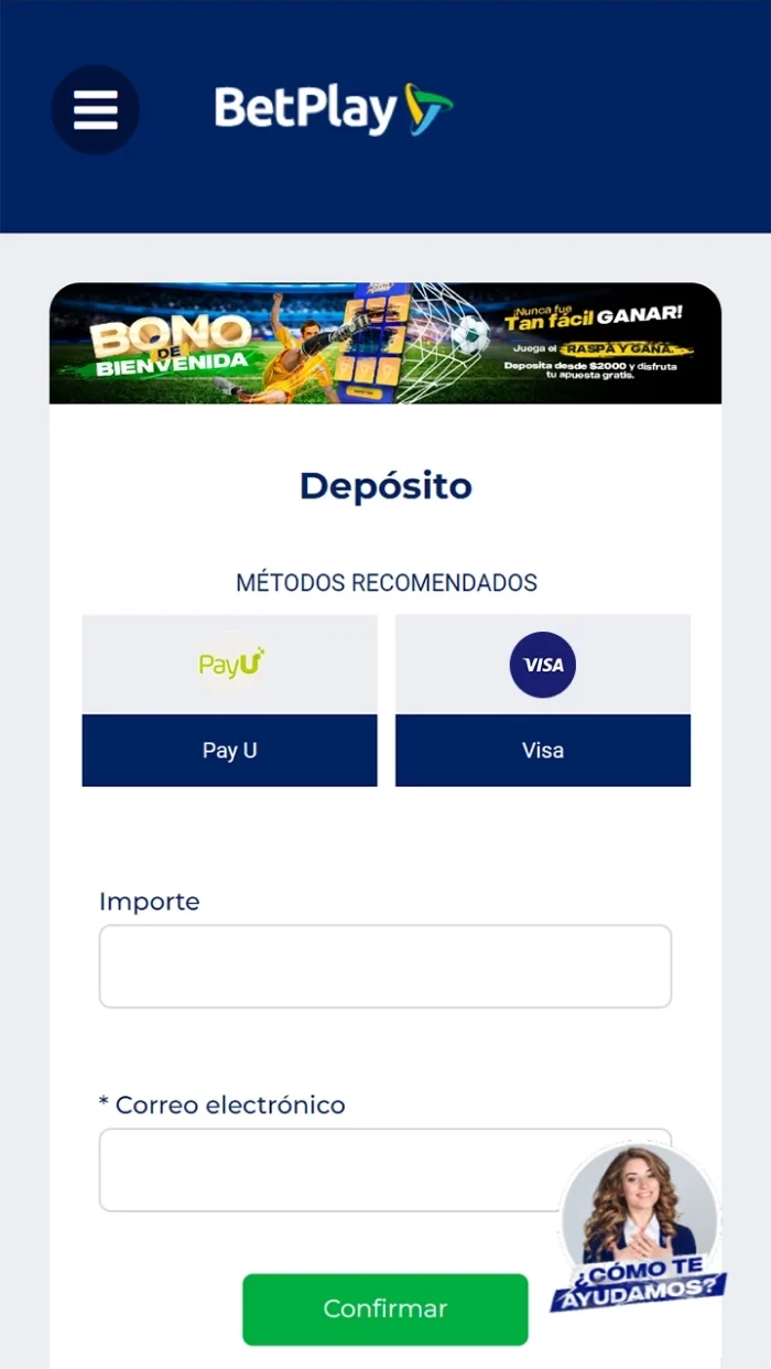 Elija un método de depósito que le resulte conveniente en el casino en línea BetPlay.