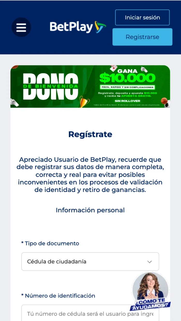 Cree una cuenta en el casino en línea BetPlay y realice apuestas deportivas.