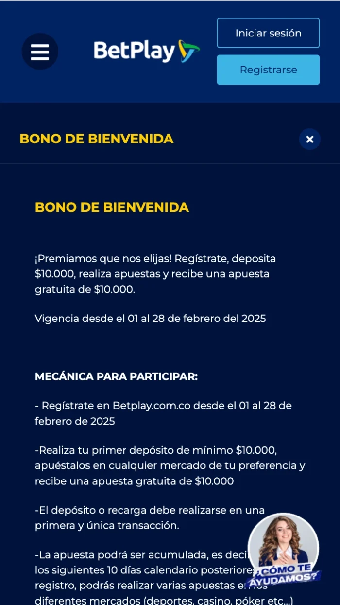 No olvide reclamar su bono de bienvenida en el casino en línea BetPlay.